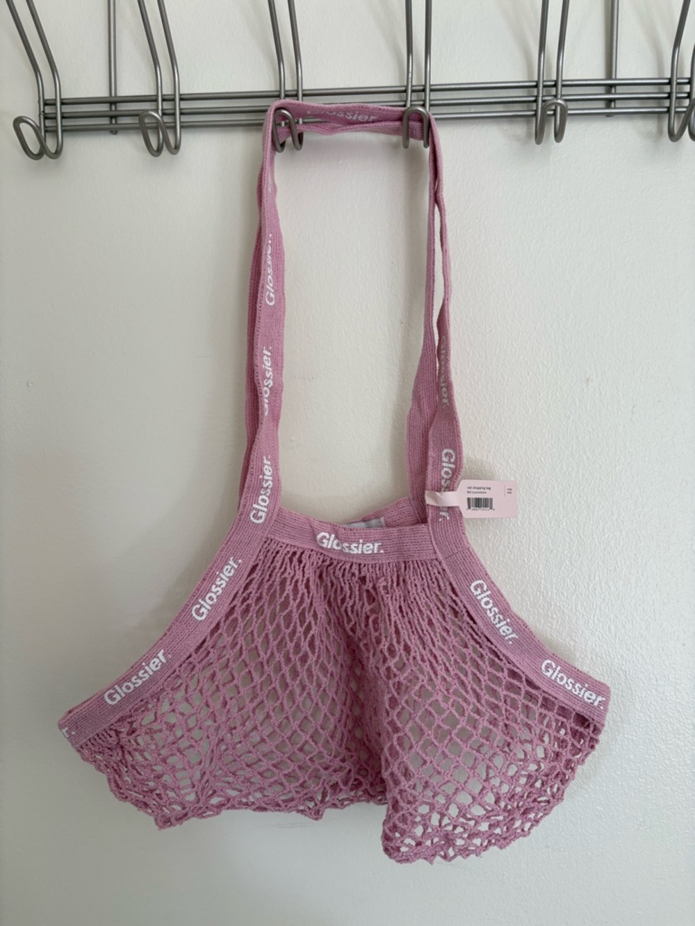 Glossier Pink Mesh Shopping Tote Bag
